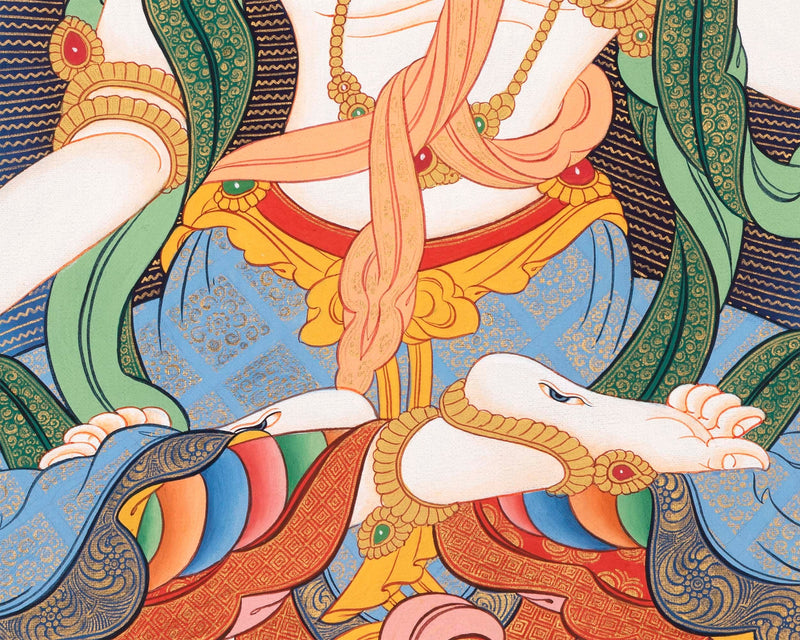 Bodhisattva with White Tara Thangka  | Cotton Canvas Art
