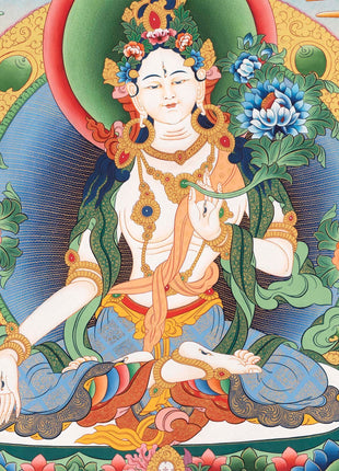 Bodhisattva with White Tara Thangka  | Cotton Canvas Art