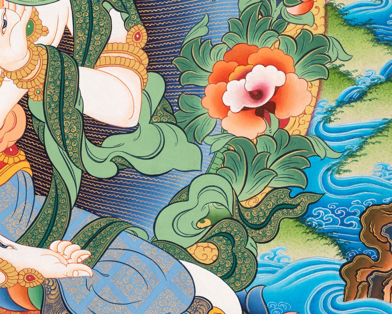 Bodhisattva with White Tara Thangka  | Cotton Canvas Art
