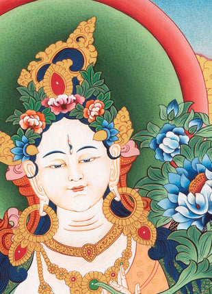 Bodhisattva with White Tara Thangka  | Cotton Canvas Art