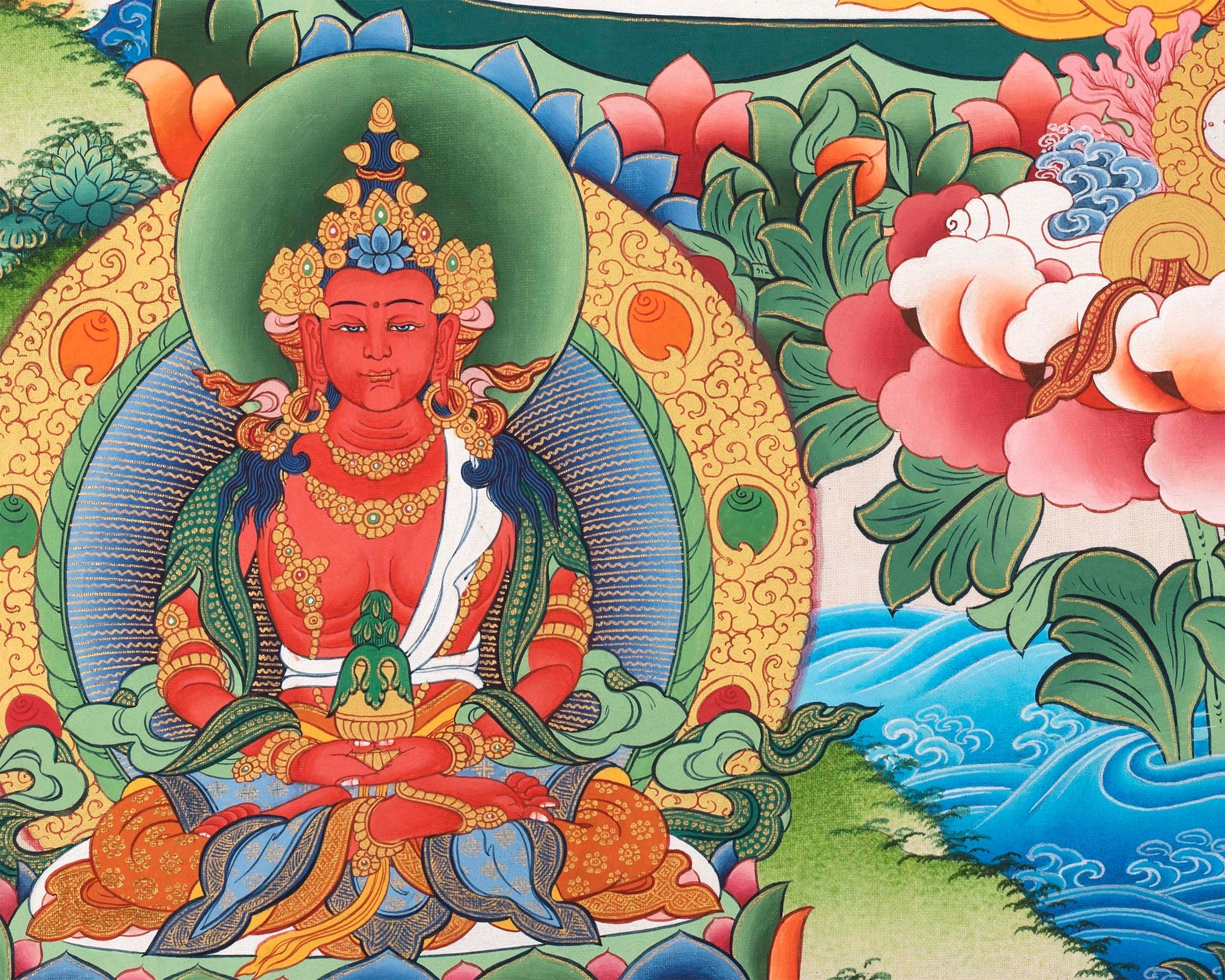 Bodhisattva with White Tara Thangka  | Cotton Canvas Art