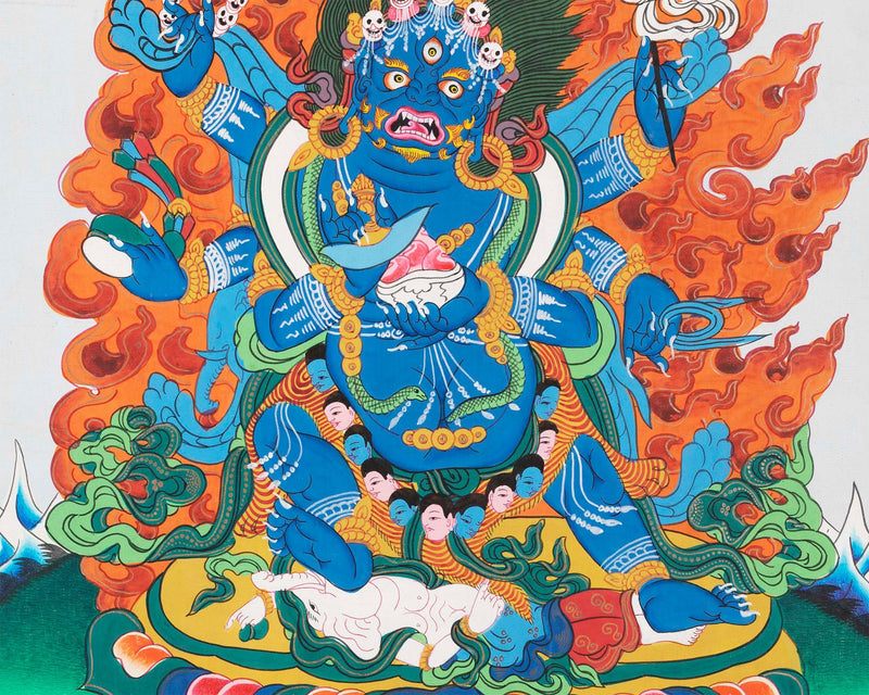 Kalabhairava Thangka | Six Armed Mahakala Tibetan Buddhist Deity