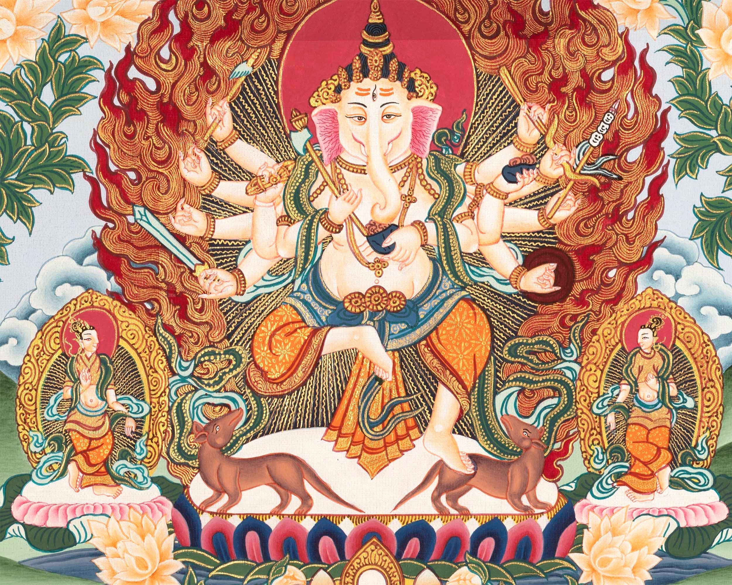 Ganesh Painting | Paubha Art Hand Painted Thangka | Tibetan Religious Art