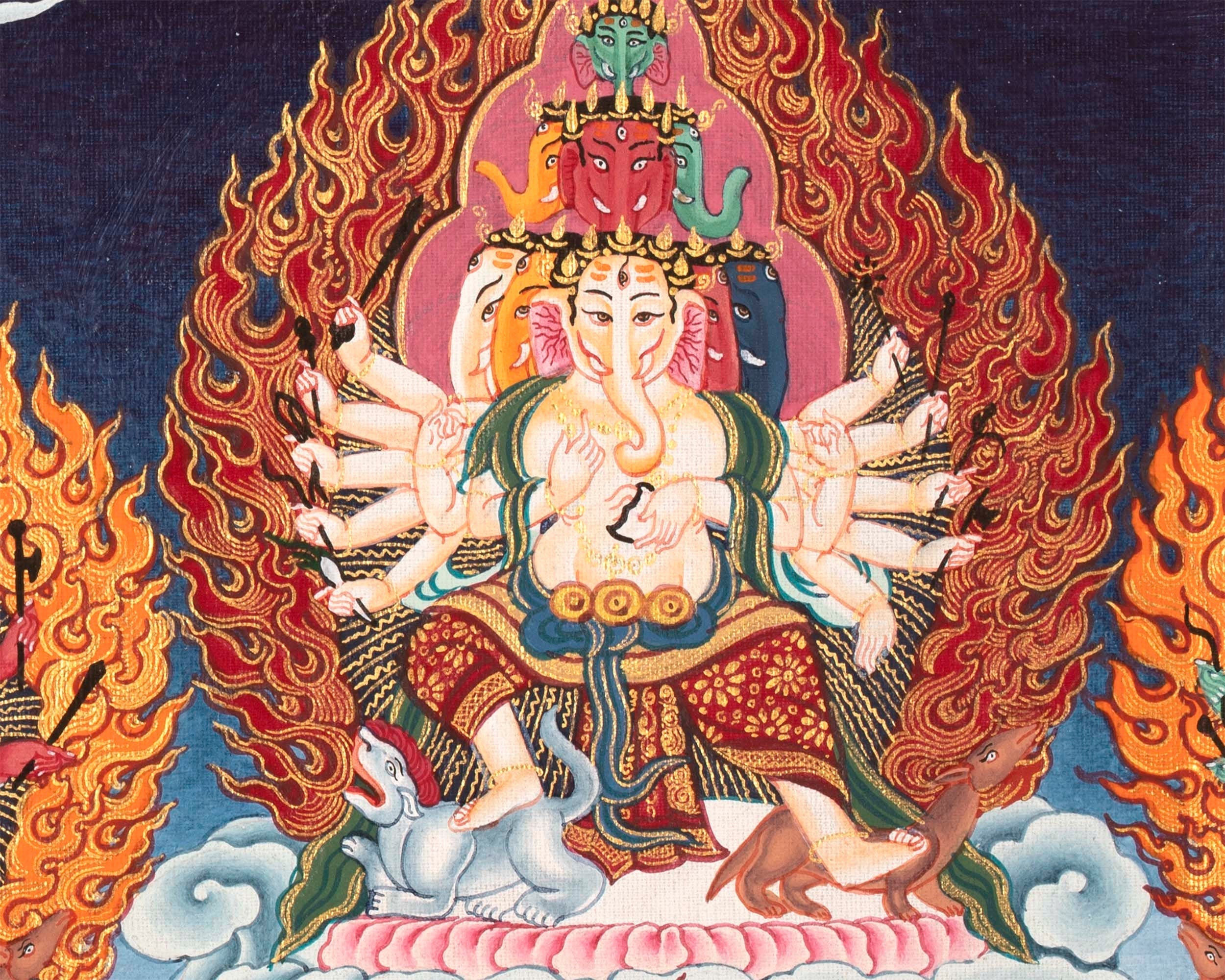 Ganesh Painting | Paubha Art Hand Painted Thangka | Tibetan Religious Art