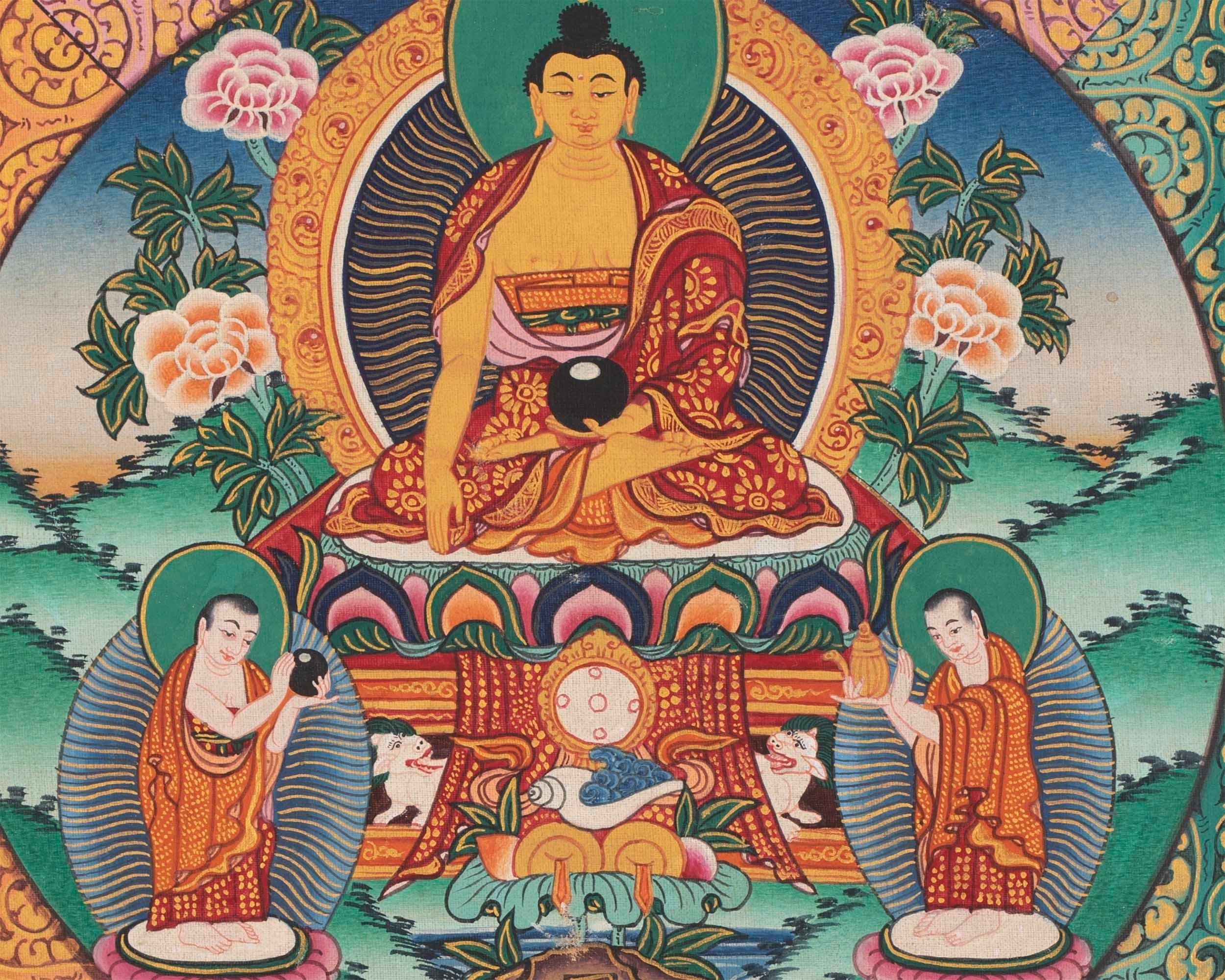 Five Dhyani Buddha Mandala | Vintage Handmade Thangka Painting