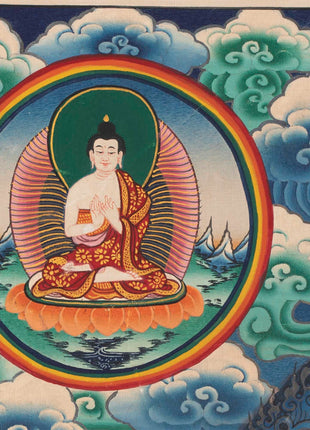 Five Dhyani Buddha Mandala | Vintage Handmade Thangka Painting