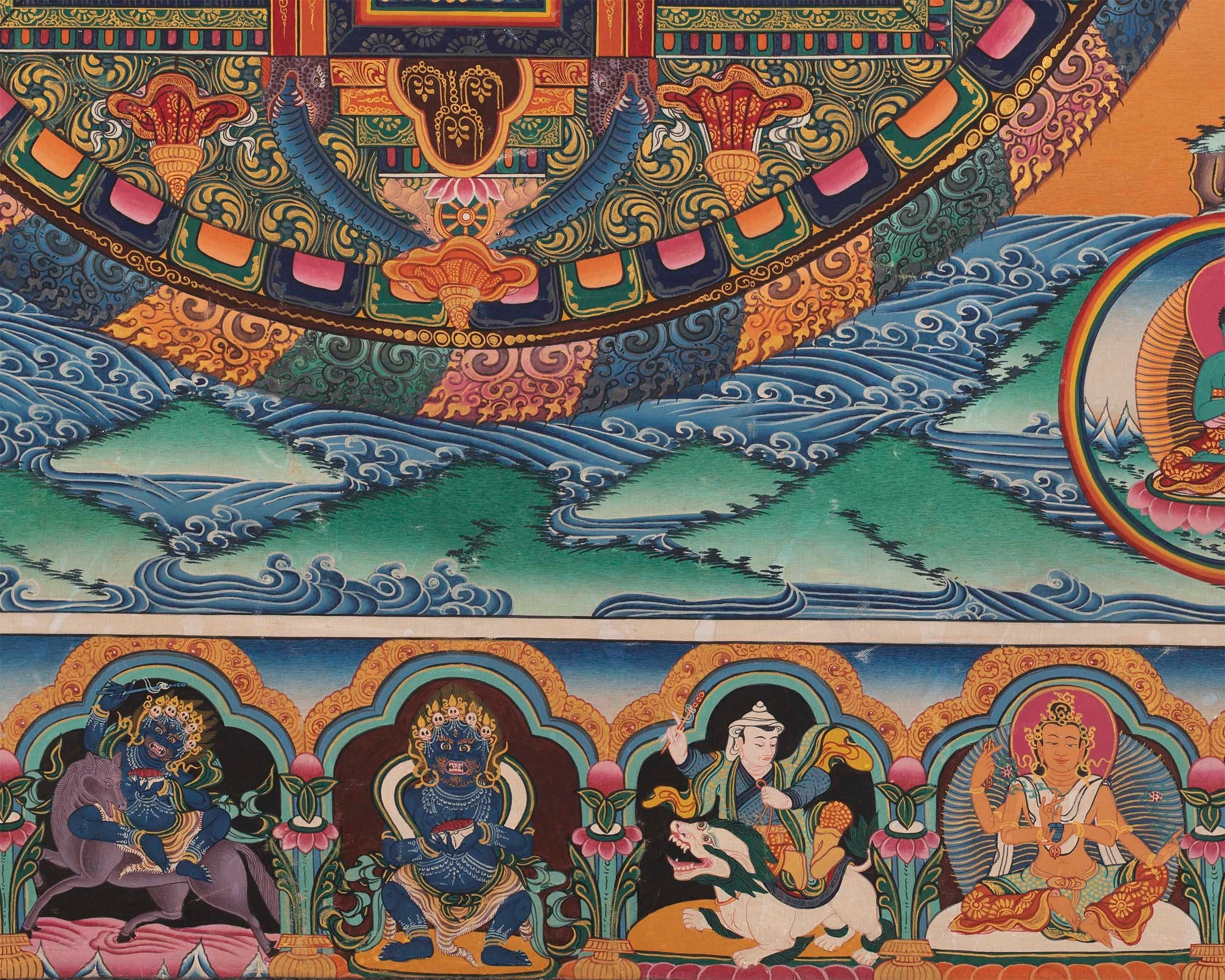Five Dhyani Buddha Mandala | Vintage Handmade Thangka Painting