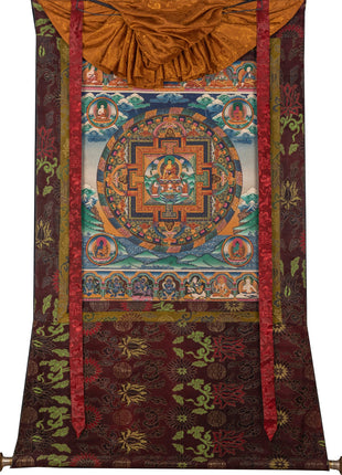 Five Dhyani Buddha Mandala | Vintage Handmade Thangka Painting