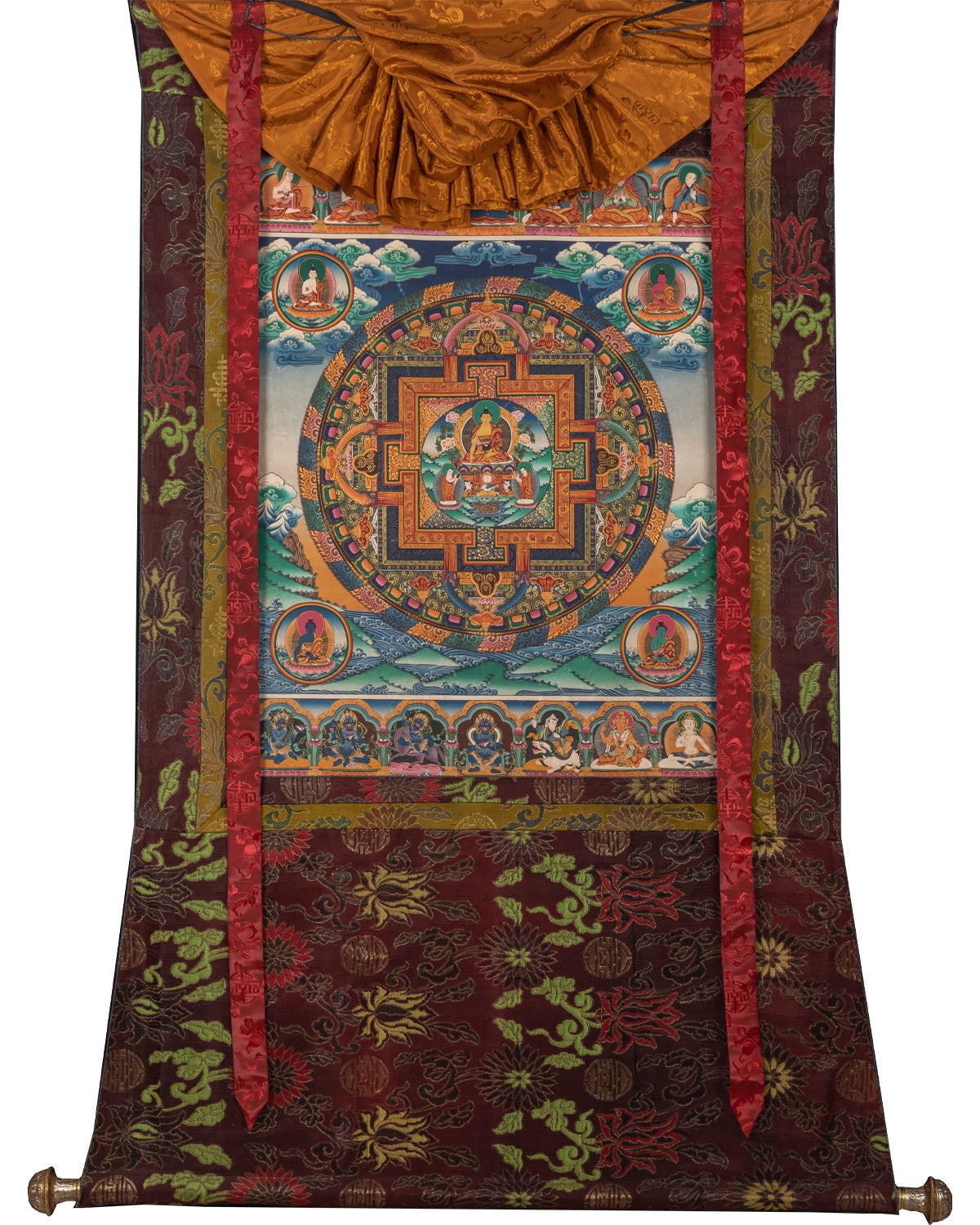 Five Dhyani Buddha Mandala | Vintage Handmade Thangka Painting
