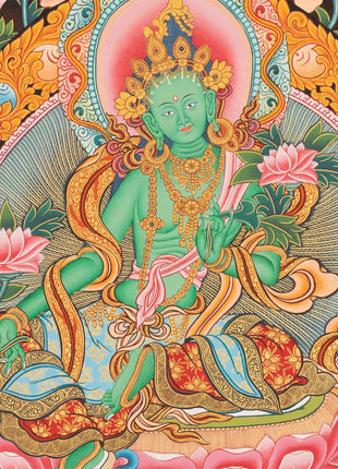 Newari Style Green Tara Thangka | Hand Painted Buddhist Art | Wall Decors