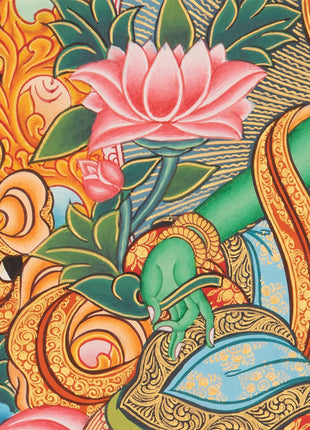 Newari Style Green Tara Thangka | Hand Painted Buddhist Art | Wall Decors