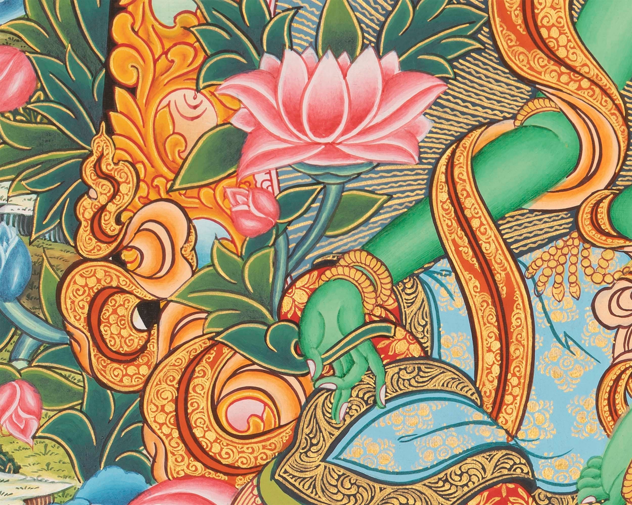 Newari Style Green Tara Thangka | Hand Painted Buddhist Art | Wall Decors