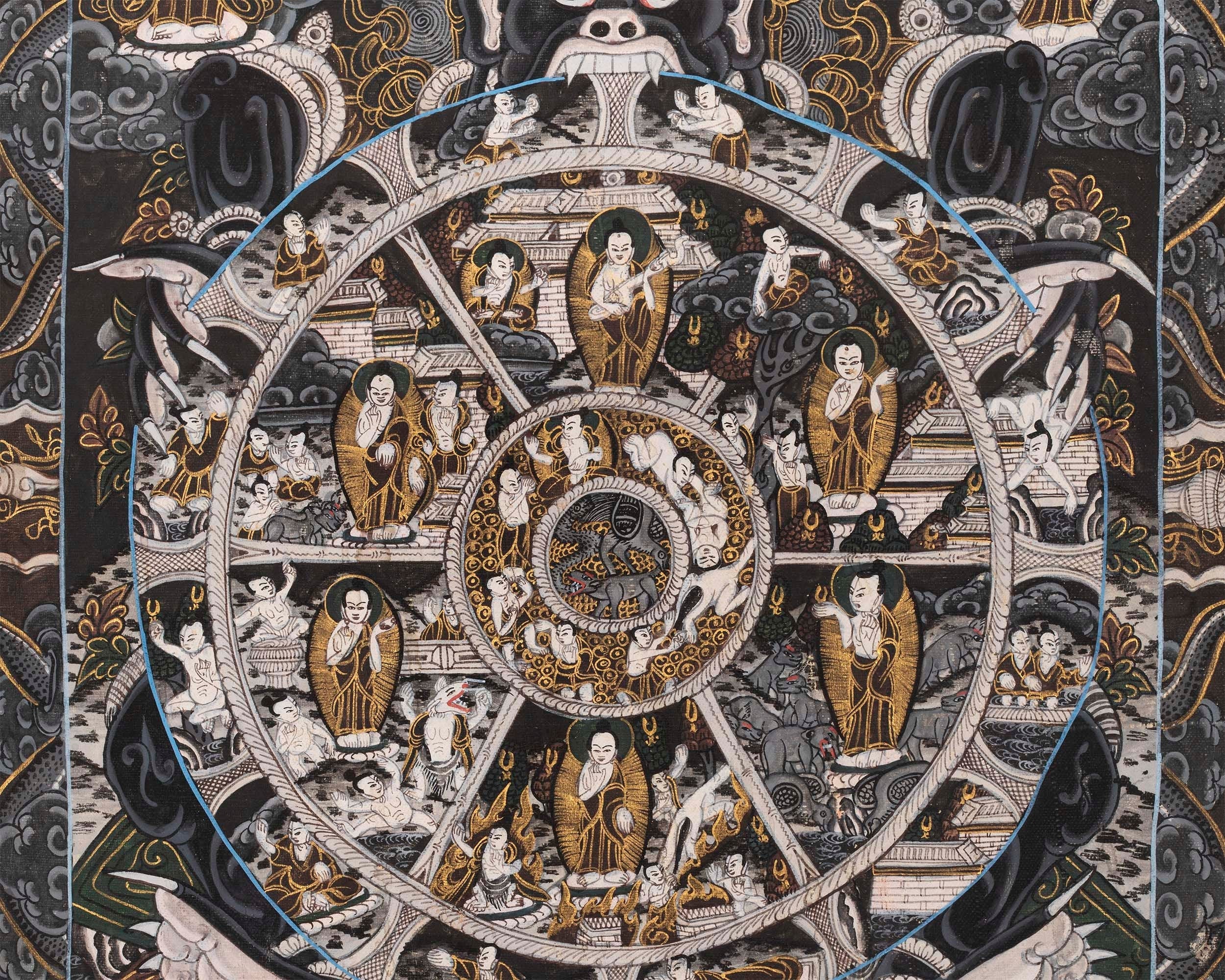 Tibetan Wheel Of Life Thangka | Yoga Meditation Canvas Art