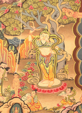 Miraculous Life Events Siddhartha Gautama Buddha | Hand Painted Thangka Art