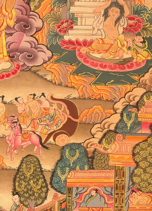 Miraculous Life Events Siddhartha Gautama Buddha | Hand Painted Thangka Art