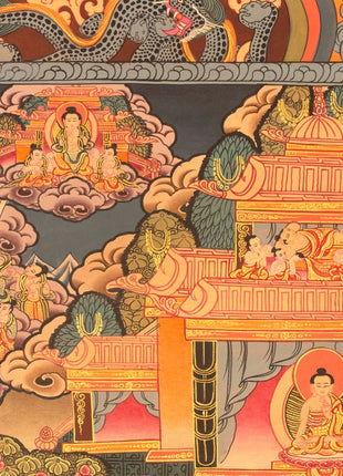 Miraculous Life Events Siddhartha Gautama Buddha | Hand Painted Thangka Art