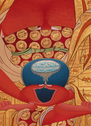 Red Amitabha Buddha Original Hand-Painted Thangka | Wall Hanging For Peace And Harmony |  Mindfulness Meditation Practice Tool