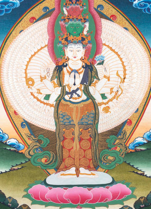 Avalokiteshvara Original Handmade Tibetan Thangka | Small Size Wall Decoration Painting