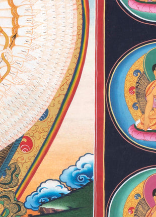 Avalokiteshvara Original Handmade Tibetan Thangka | Small Size Wall Decoration Painting