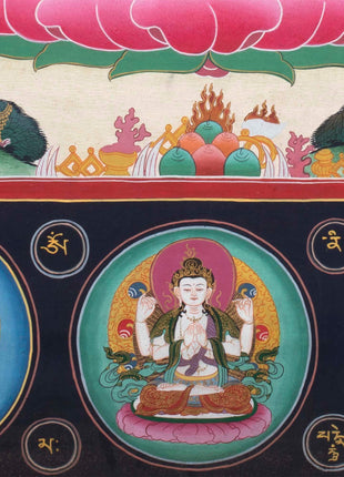 Avalokiteshvara Original Handmade Tibetan Thangka | Small Size Wall Decoration Painting