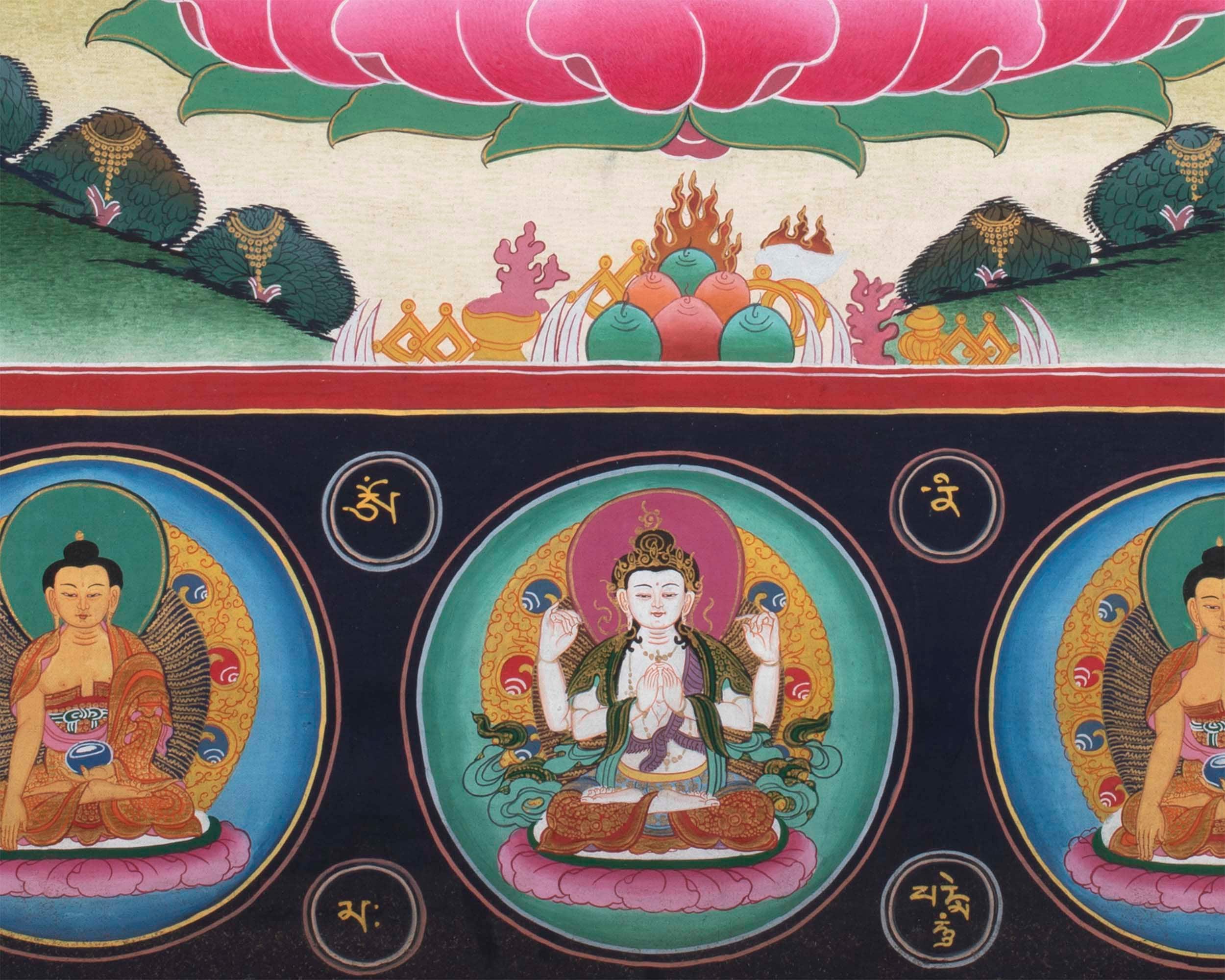 Avalokiteshvara Original Handmade Tibetan Thangka | Small Size Wall Decoration Painting