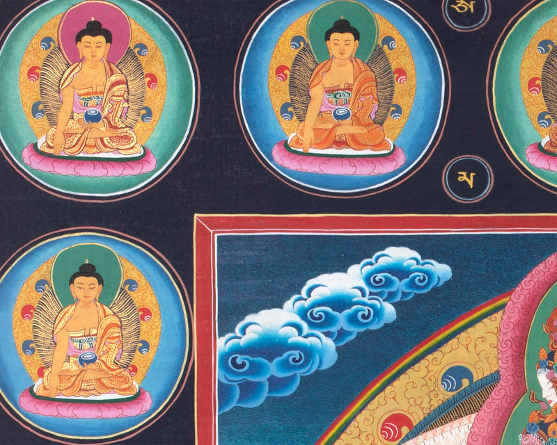 Avalokiteshvara Original Handmade Tibetan Thangka | Small Size Wall Decoration Painting