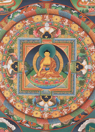 Round Buddhist Mandala Painting | Vintage Thanka for Meditation