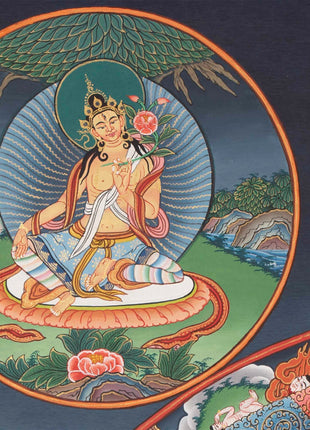 Round Buddhist Mandala Painting | Vintage Thanka for Meditation