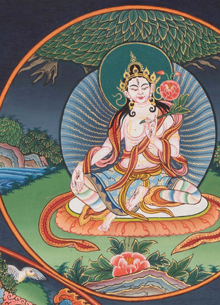 Round Buddhist Mandala Painting | Vintage Thanka for Meditation