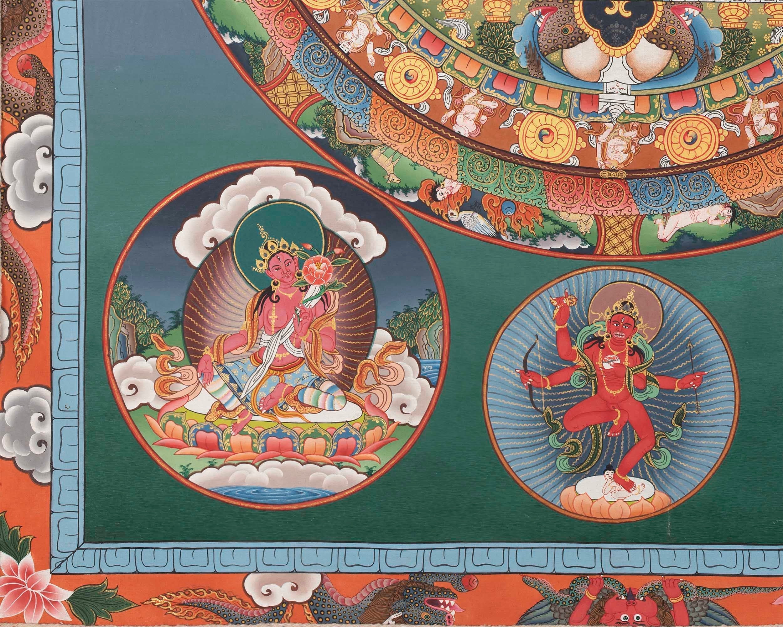 Round Buddhist Mandala Painting | Vintage Thanka for Meditation