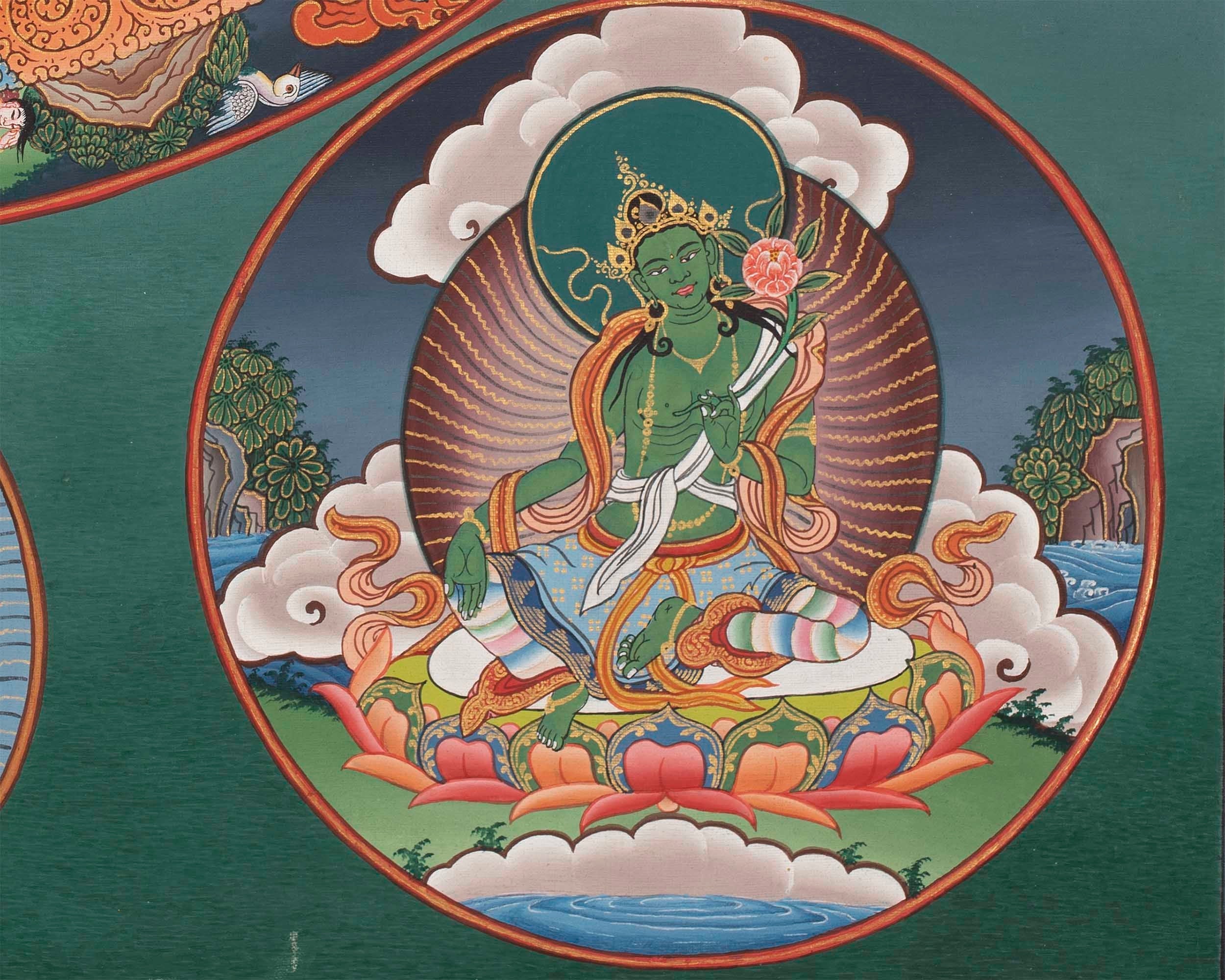 Round Buddhist Mandala Painting | Vintage Thanka for Meditation