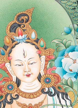 Buddhist Diety White Tara Thangka | Wall Hanging Yoga Art | Religious Gift Ideas