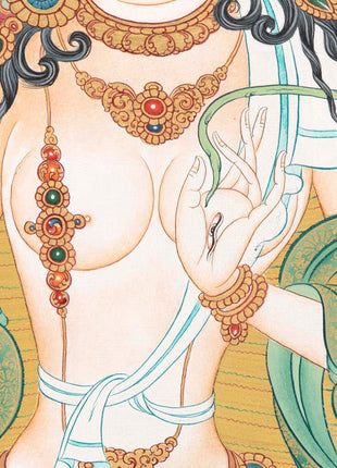 Buddhist Diety White Tara Thangka | Wall Hanging Yoga Art | Religious Gift Ideas