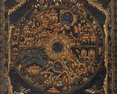 Wheel Of Life Thangka Art | Traditional Tibetan Bhavachakra Painting
