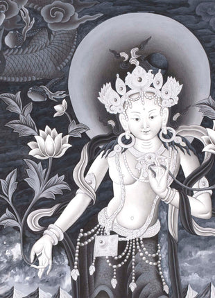 Newari Thangka | White Tara, Manjushri and Green Tara Standing