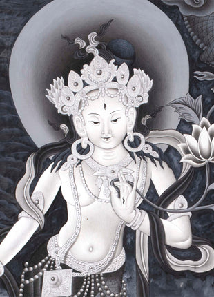Newari Thangka | White Tara, Manjushri and Green Tara Standing