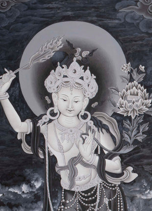 Newari Thangka | White Tara, Manjushri and Green Tara Standing