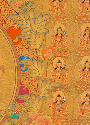 108 Chenrezig Avalokiteshvara Thangka | 24k Pure Gold Original Handmade Tibetan Thangka | Small Size Wall Decoration Painting | Mindfulness Meditation