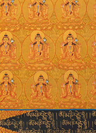 108 Chenrezig Avalokiteshvara Thangka | 24k Pure Gold Original Handmade Tibetan Thangka | Small Size Wall Decoration Painting | Mindfulness Meditation