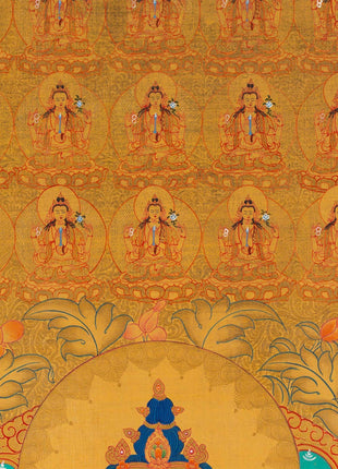 108 Chenrezig Avalokiteshvara Thangka | 24k Pure Gold Original Handmade Tibetan Thangka | Small Size Wall Decoration Painting | Mindfulness Meditation