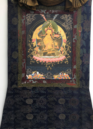 Bodhisattva Manjushri Thangka | Cotton Canvas Art  for Meditation and wall hanging