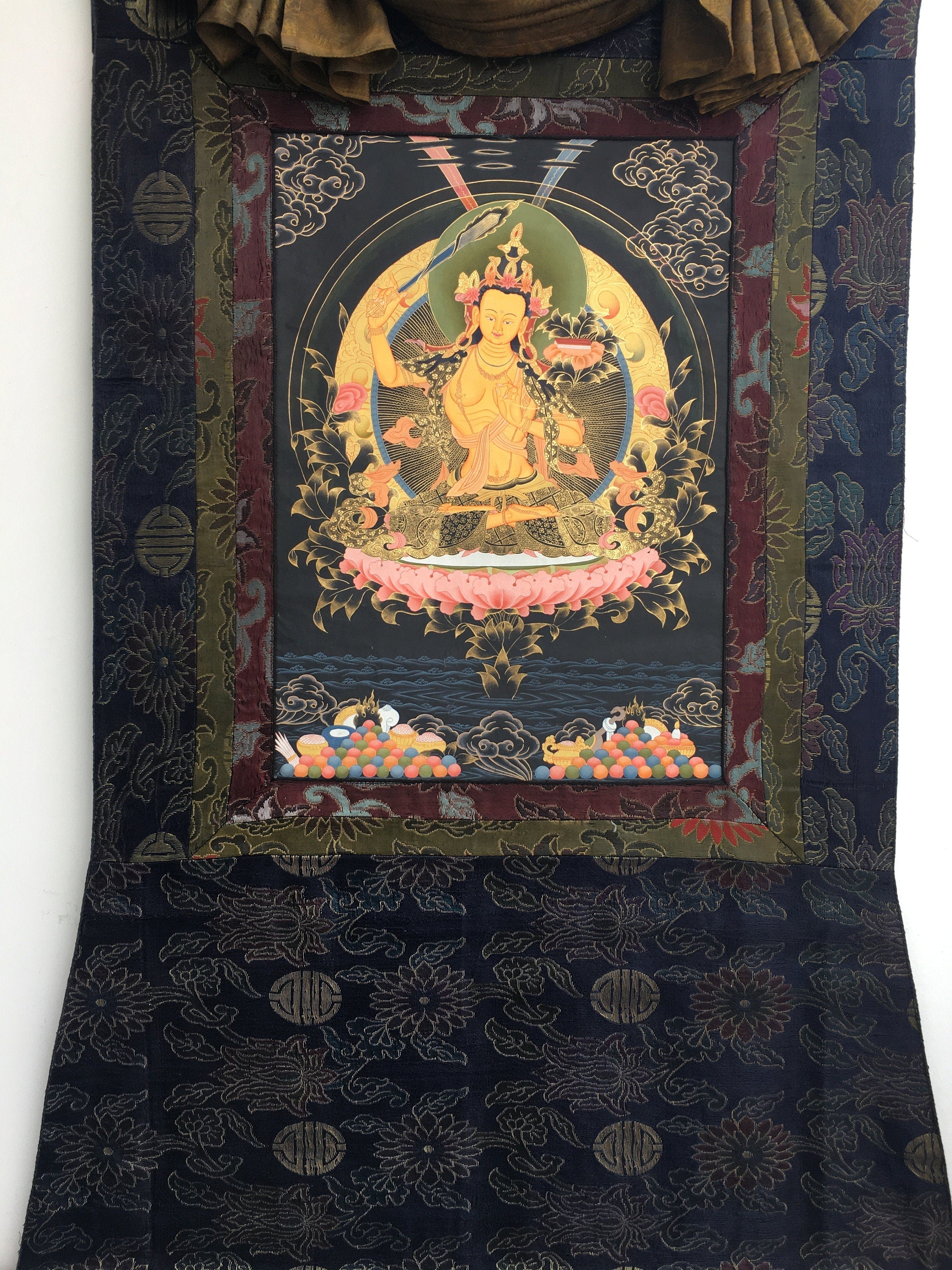 Bodhisattva Manjushri Thangka | Cotton Canvas Art  for Meditation and wall hanging