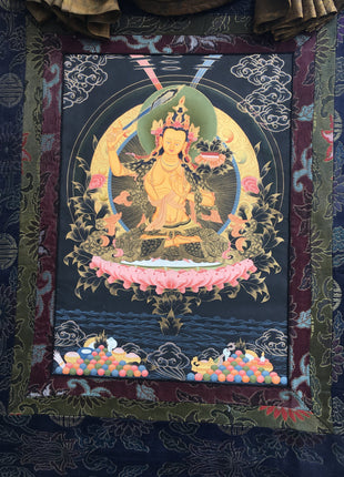 Bodhisattva Manjushri Thangka | Cotton Canvas Art  for Meditation and wall hanging