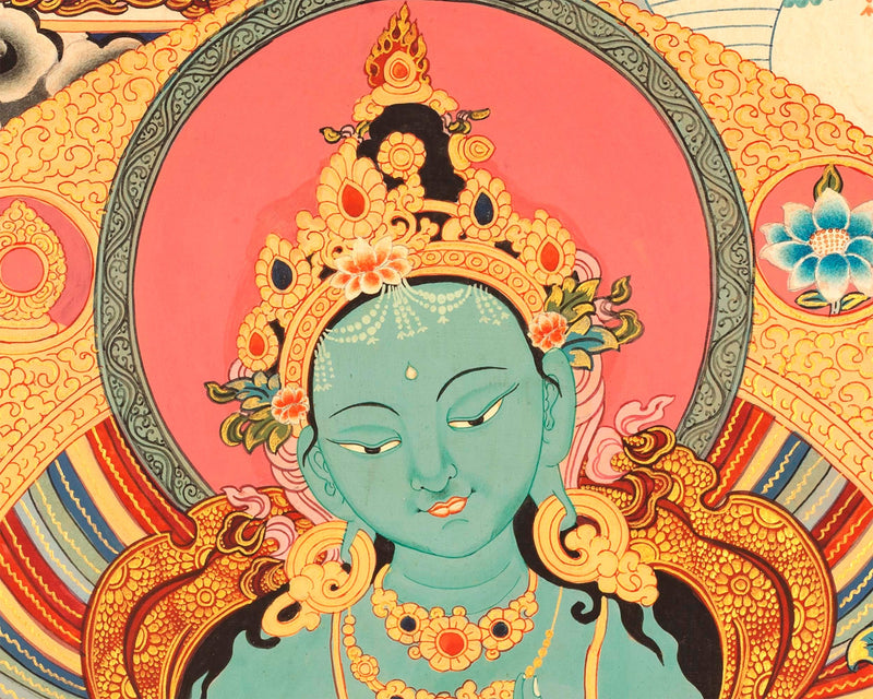 Buddhist Goddess Green Tara Thangka | Tibetan Traditional Art | Religious Wall Decoration