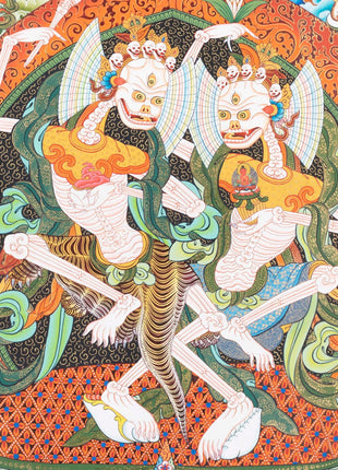 Chitipati Mahakala Thangka | Religious Handpainted Art | Wall Hanging Decors