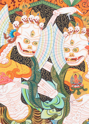 Chitipati Mahakala Thangka | Religious Handpainted Art | Wall Hanging Decors