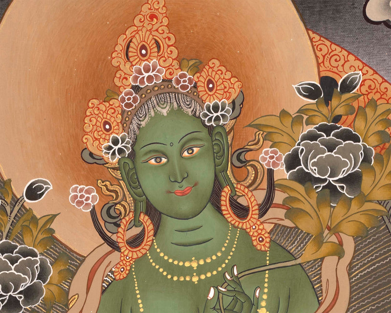 Green Tara | Female Bodhisattva Thangka | Spiritual Meditative Art