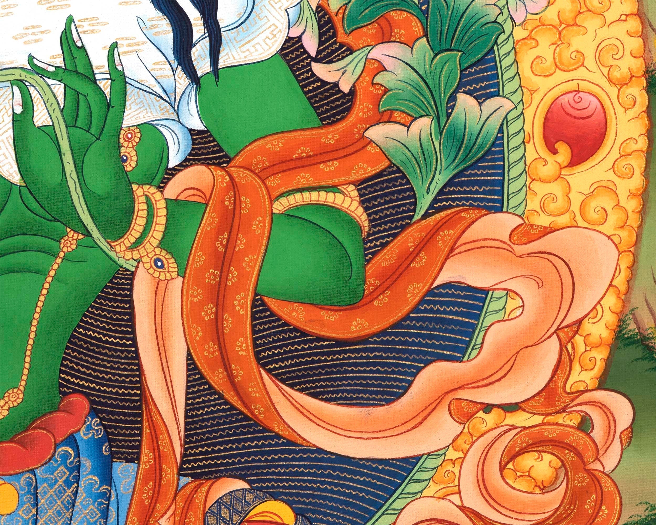 Green Tara Bodhisattva Thangka | Cotton Canvas Spiritual Art