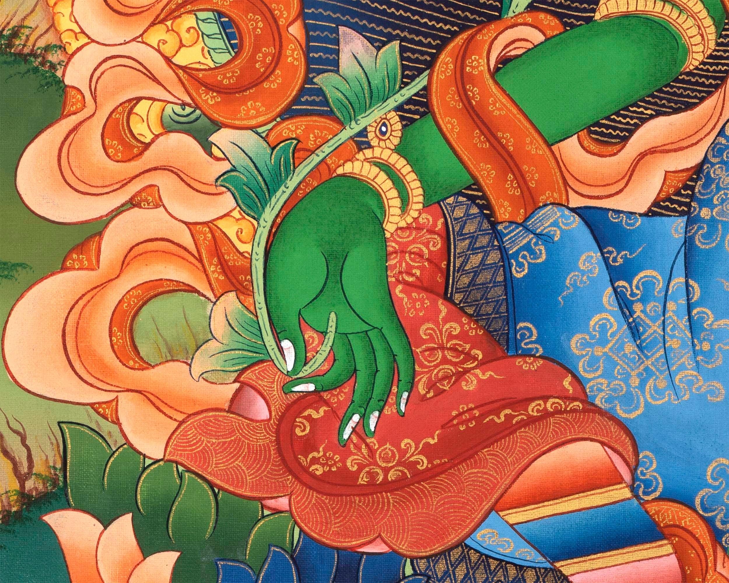 Green Tara Bodhisattva Thangka | Cotton Canvas Spiritual Art