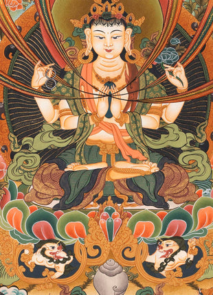 4 Armed Chenrezig | Avalokiteshvara Thangka Painting from Nepal